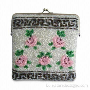 Full Beaded Women's Wallet with Clip Lock and Flower Design, OEM/ODM Orders are Welcome